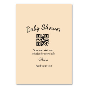 Pink simple baby shower q r code add name text thr table number