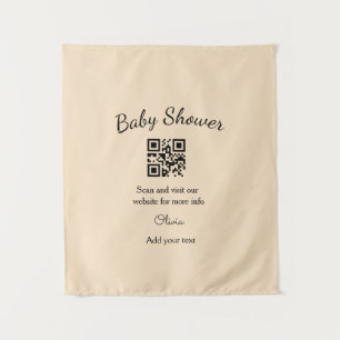 Pink simple baby shower q r code add name text thr tapestry