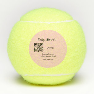 Pink simple baby shower q r code add name text thr tennis balls