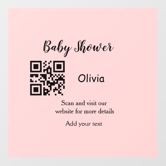 Pink simple baby shower q r code add name text thr window cling (Sheet)