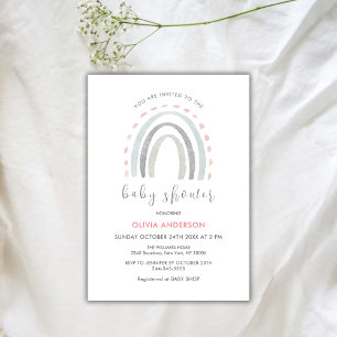 Pink Simple Boho Rainbow Girl Baby Shower Invitation
