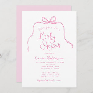 Pink Simple Bow Baby Shower Invitation