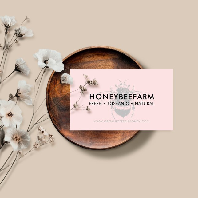 Pink simple Bumble Bee Apiary Honey Business Card (Creator Uploaded)