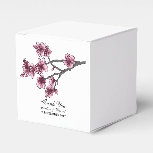 Pink Simple Cherry Blossoms Favour Boxes (Front Side)