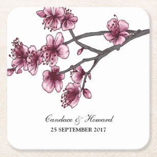 Pink Simple Cherry Blossoms Paper Coasters