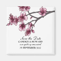 Pink Simple Cherry Blossoms Save the Date Magnet