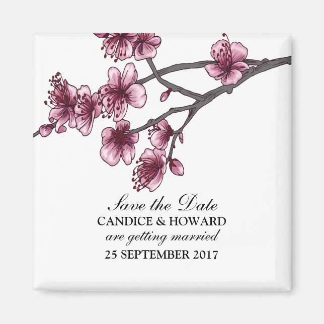Pink Simple Cherry Blossoms Save the Date Magnet (Front)