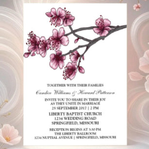 Pink Simple Cherry Blossoms Wedding Invite