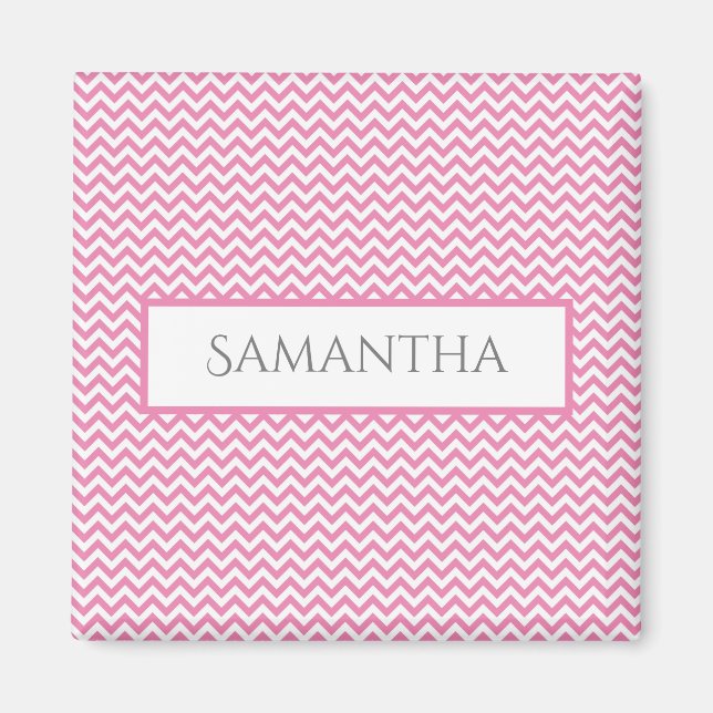 Pink Simple Chevron Personalised Magnet (Front)