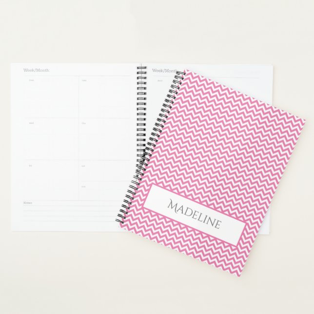 Pink Simple Chevron Personalised Planner (Display)