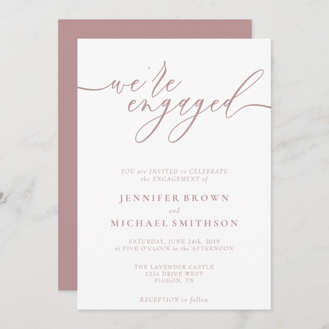 Pink Simple Clear Engagement We are engaged Invitation (Front/Back)