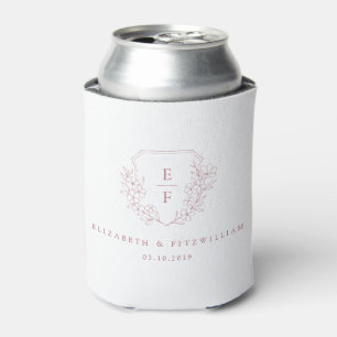 Pink Simple Elegant Cherry Blossom Monogram Crest Can Cooler
