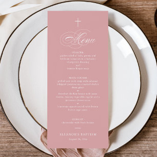 Pink Simple Elegant Cross Calligraphy Baptism Menu