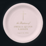 Pink Simple Elegant Gold Cross Baptism Christening Paper Plate<br><div class="desc">Our Pink Simple Elegant Gold Cross Baptism paper plates features a faux gold foil cross,  paired with modern type and beautiful script.</div>