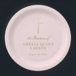 Pink Simple Elegant Gold Cross Baptism Christening Paper Plate<br><div class="desc">Our Pink Simple Elegant Gold Cross Baptism paper plates features a faux gold foil cross,  paired with modern type and beautiful script.</div>