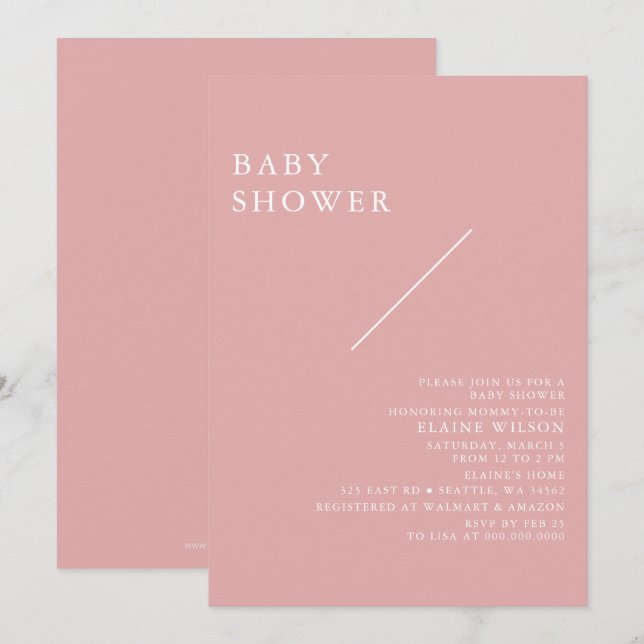 Pink Simple Elegant Modern Baby Shower Invitation (Front/Back)