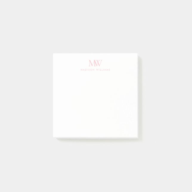 Pink Simple Elegant Modern Monogram Post-it Notes (Front)