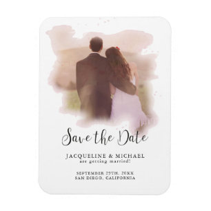 Pink Simple Elegant Modern Script Watercolor Photo Magnet