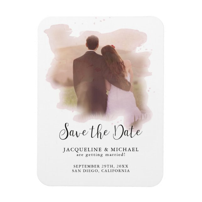 Pink Simple Elegant Modern Script Watercolor Photo Magnet (Vertical)