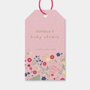 Pink Simple Elegant Wildflower Girl Baby Shower Gift Tags