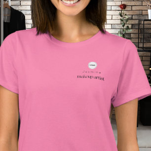 Pink Simple Employee Name Your Logo Makeup Artist T-Shirt