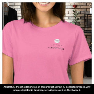 Pink Simple Employee Name Your Logo Makeup Artist T-Shirt