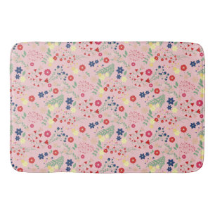 Pink Simple Garden Wildflower Pattern  Bath Mat