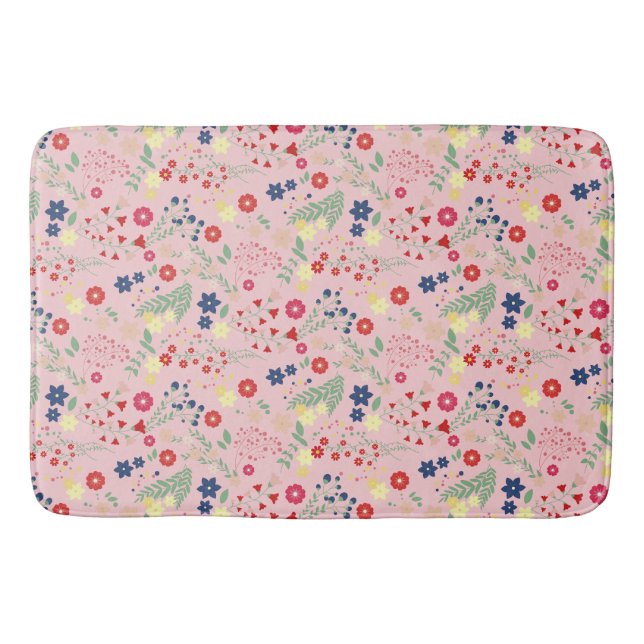 Pink Simple Garden Wildflower Pattern  Bath Mat (Front)