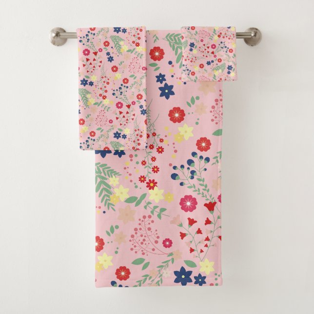 Pink Simple Garden Wildflower Pattern  Bath Towel Set (Insitu)