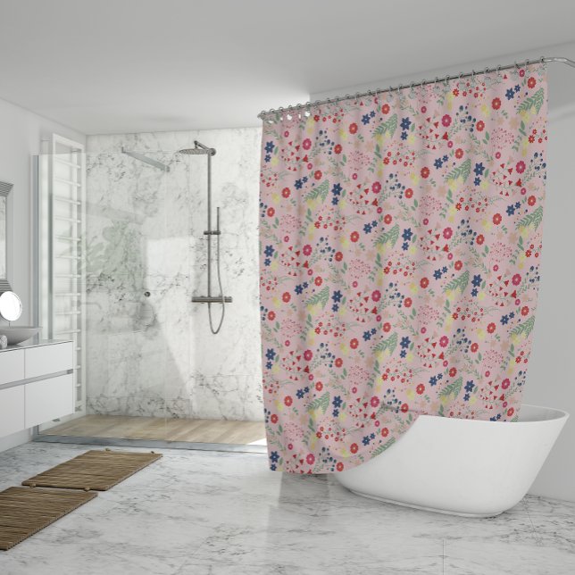 Pink Simple Garden Wildflower Pattern  Shower Curtain (Pink Simple Garden Wildflower Pattern Shower Curtain)