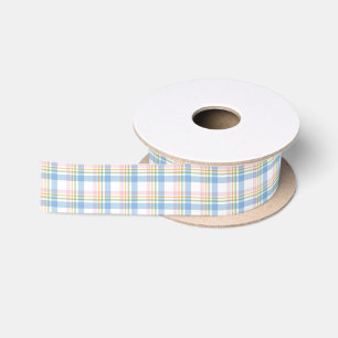 Pink Simple Gingham Check Christmas Satin Ribbon