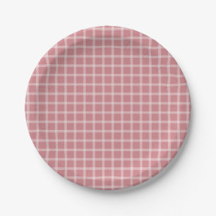 Pink Simple Gingham Gender Neutral Baby Shower Paper Plate
