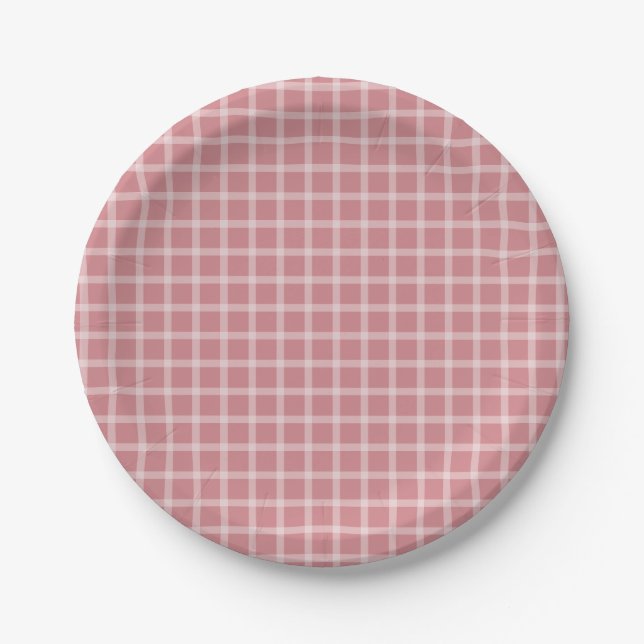Pink Simple Gingham Gender Neutral Baby Shower Paper Plate (Front)