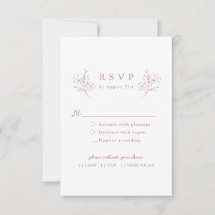 Pink Simple Hand Drawn Elegant Cherry Blossom  RSVP Card