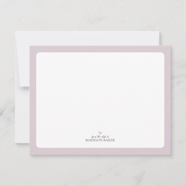 Pink | Simple Heart Personalised Stationery Card (Front)