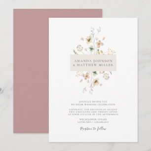 Pink Simple Minimal Elegant Pressed Floral Wedding Invitation
