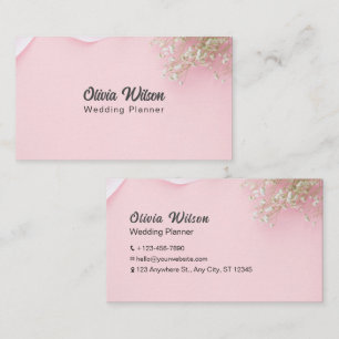 Pink Simple Minimalist Flower Wedding Planner Business Card