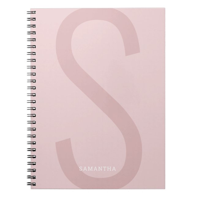 Pink Simple Modern Big Initial Fun Custom Notebook (Front)