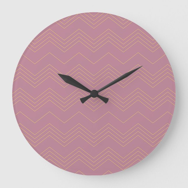 Pink, simple, modern, cool, trendy zigzag pattern large clock (Front)