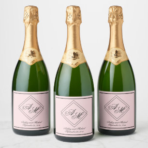 Pink Simple Modern Geometric Monogram Wedding Sparkling Wine Label