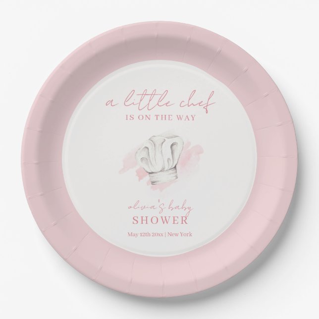 Pink Simple Modern Little Chef Baby Shower Paper Plate (Front)