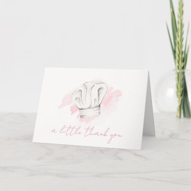 Pink Simple Modern Little Chef Baby Shower Thank You Card (Front)