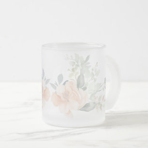 Pink simple Modern rose floral for her Frosted Glass Coffee Mug