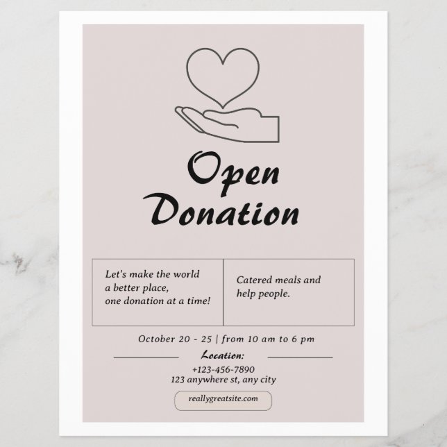 Pink Simple Open Donation Flyer (Front)