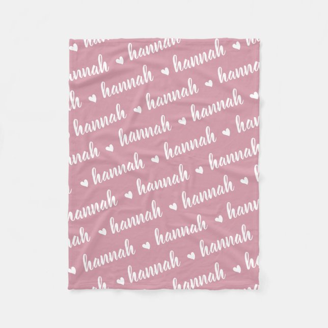 Pink Simple Personalised Repeating Name Baby Girl Fleece Blanket (Front)