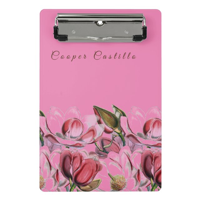 Pink Simple Professional Calligraphy Magnolias Mini Clipboard (Front)