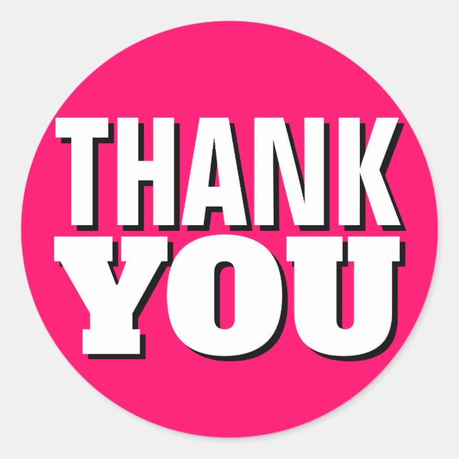 Pink Simple Thank You Classic Round Sticker (Front)