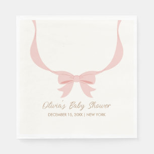 Pink Simple Vintage Bow Girl Baby Shower  Napkin