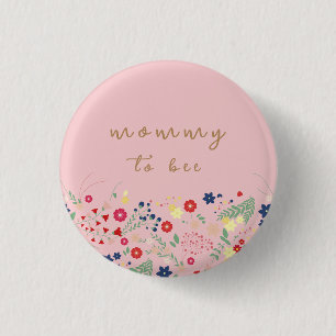 Pink Simple Wildflower Mommy To Bee Baby Shower  3 Cm Round Badge