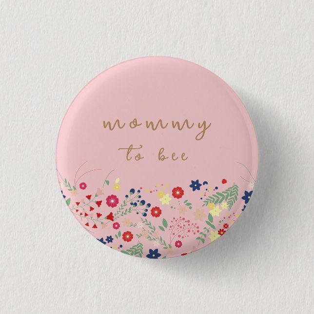 Pink Simple Wildflower Mummy To Bee Baby Shower  3 Cm Round Badge (Front)